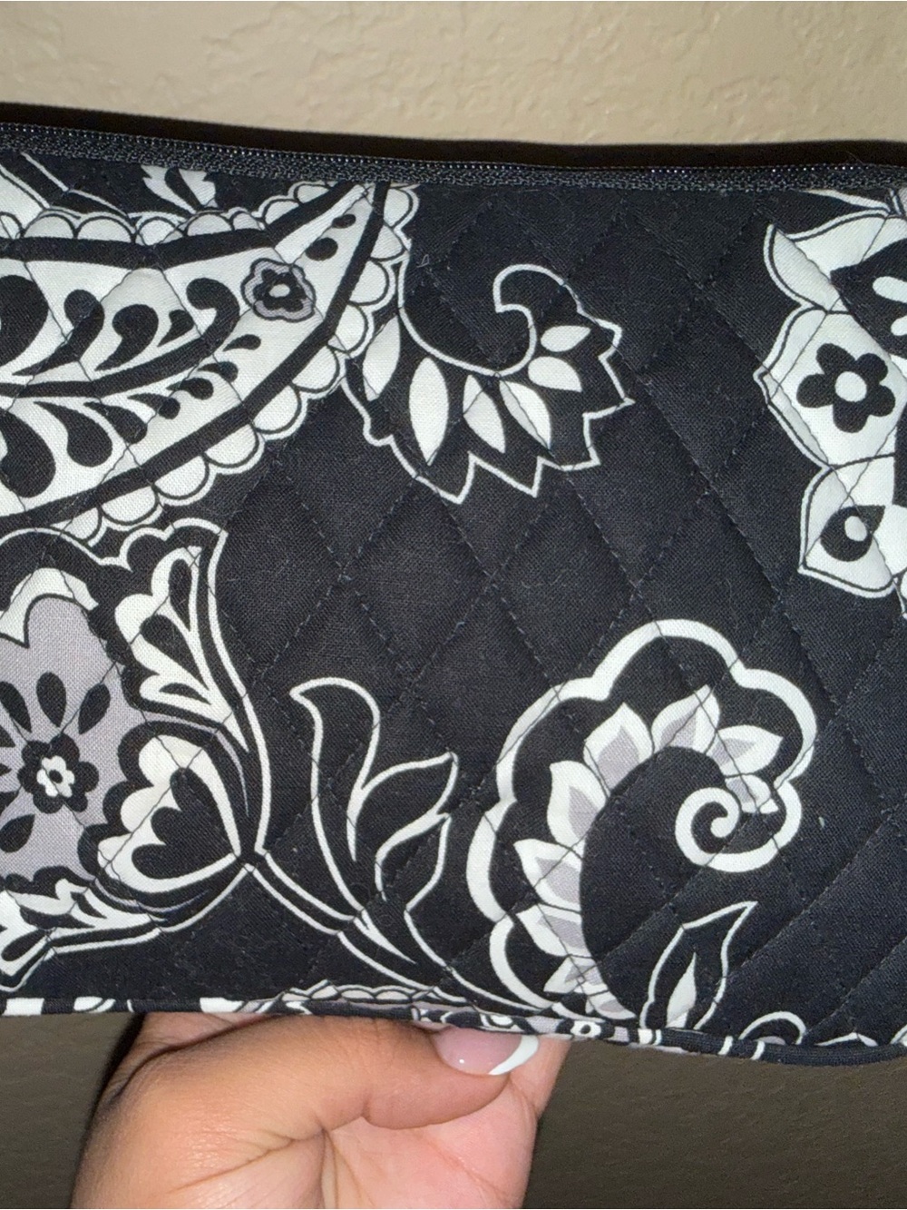 Vera Bradley Black & White Quilted Floral Cosmetic Pouch